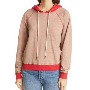 NWT THE GREAT Colorblock Shrunken Hoodie In Overdyed Melon with Red Cherry Trim